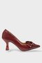 Women's Bow Buckle Pointed Toe Heeled Shoes Burgundy