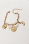 316L Steel Gold Color Women's Bracelet with Sun, Moon and Coin Figures and Pearl Detail - 5