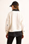 Women's White Black Bow Printed Collar Skirt Shirt Detailed Oversize Sweatshirt Swt-19000730 - 6