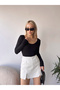Women's Black U-Neck Long Sleeve Blouse
