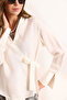 Women's Ecru Shirt Detailed Side Tie Woven Modal Blouse Blz-19003092