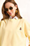 Women's Yellow Teddy Bear Embroidered Stitching Detailed Thick Sweatshirt Swt-19000731 - 6