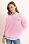Women's Pink Teddy Bear Embroidered Stitching Detailed Thick Sweatshirt Swt-19000731 - 2