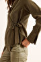Women's Khaki Shirt Detailed Side Tie Woven Modal Blouse Blz-19003092 - 6