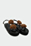 Coky Black Floral Detailed Straw Women's Sandals - 3