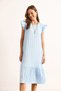 Women's Baby Blue Sleeve Skirt Ruffle Textured Midi Dress Elb-19002364 - 4