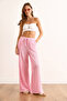 Women's Pink Textured Elastic Waist Draped Trousers with Pockets Pnt-19000333 - 2