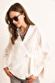 Women's Ecru Shirt Detailed Side Tie Woven Modal Blouse Blz-19003092 - 3