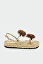 Coky Gold Floral Detailed Straw Women's Sandals - 2