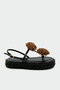 Coky Black Floral Detailed Straw Women's Sandals - 2