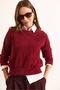 Women's Burgundy Crew Neck Beard Knitwear Sweater Kzk-19000977 - 5