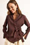 Women's Brown Shirt Detailed Side Tie Woven Modal Blouse Blz-19003092 - 4