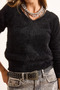 Women's Black V-Neck Beard Knitwear Sweater Kzk-19000978 - 6