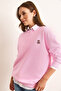 Women's Pink Teddy Bear Embroidered Stitching Detailed Thick Sweatshirt Swt-19000731 - 3