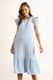 Women's Baby Blue Sleeve Skirt Ruffle Textured Midi Dress Elb-19002364 - 5