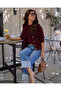 Women's Hair Braid Patterned Combination Blouse and Buttoned Cardigan Double Set Burgundy - 3