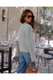 Women's Braided Patterned Matching Blouse and Buttoned Cardigan Two-Piece Set Light Gray - 2