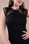 Women's Black Flexible Scuba Fabric Pencil Cut Midi Dress with Piping and Slit Detail 2387 - 2