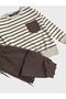 Boy's 100% Cotton Cream Brown Striped Long Sleeve Tracksuit Set - 2
