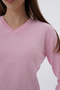 Women's Pink 100% Organic Cotton V-Neck Knitwear Sweater Blouse Trıst-6102 - 6