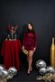 Turtleneck Draped Silvery Burgundy Dress