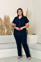 Women's 100% Cotton Piped High-Quality Shirt Collar Buttoned Short-Sleeve Plus Size Pajama Set - 2