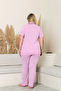 Women's 100% Cotton Piped High-Quality Shirt Collar Buttoned Short-Sleeve Plus Size Pajama Set - 6