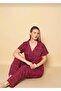 Anka Gi̇yi̇m-Sude Women's Lycra Pajamas-Short Sleeve -Plaid-Burgundy