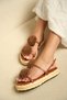 Coky Tan Floral Detailed Straw Women's Sandals - 3