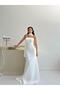 White Shawl Collar Detailed Strapless Evening Dress - 5