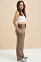 Brown Bow Printed Wide Leg Girls' Ribbed Sweatpants 21434 - 5