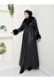 Women's Fur Detailed Zippered Long Lined Black Coat - 5