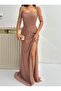 Powder Beaded Sleeveless Strapless Evening Dress - 5