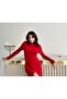 Red Drawstring Dress with Accessory Detail - 3