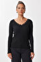 Lace Detailed Ribbed Knitted Blouse Len0031 Black - 4
