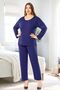 8809 Women's Plus Size Long Sleeve Lace Detailed Pajamas Set-Navy Blue - 2