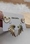 Set of 3 Wing Heart Zircon Stone Gold Women's Earrings - 2