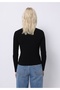 Slim Fit Polo Neck Plain Women's Black Long Sleeve T-Shirt - 2
