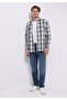 Regular Fit Shirt Neck Checked Men's Gray Long Sleeve Shirt - 3