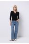 Slim Fit Polo Neck Plain Women's Black Long Sleeve T-Shirt - 3