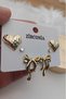 Set of 3 Heart Bow Zircon Stone Gold Women's Earrings - 2