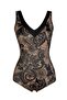 Women's V-Neck Coffee Patterned Leafed Recovery Swimsuit - 5
