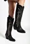 Women's Cowboy Black Leather Boots Western Stitching Detailed Thick Heeled - 3
