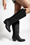 Women's Cowboy Black Boots Western Stitching Detailed Thick Heeled - 3
