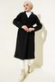 Women's Black Lined Pocketed Long Oversized Melton Coat with Belt - 4