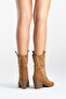 Noya Genuine Suede Embroidery Detailed Stylish Short Cowboy Tan Boots - 4