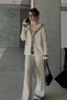 Women's Ecru Gold Button Detailed Striped Pocketed Cardigan Trouser Bottom Top Double Knitwear Set - 6