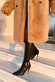 Buckle Stretch Ankle Buckle Detailed Below Knee Thin Stiletto Heel Pointed Toe Women's Boots Bootie Black Skin - 2