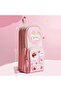Kawaii Korean Style Pen Holder - 3 Compartment, 6 Cell Cylinder Bag Pencil Case Pen Holder Pink - 4