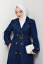 Women's Double Breasted Collar Belted Denim Trench Coat - 5
